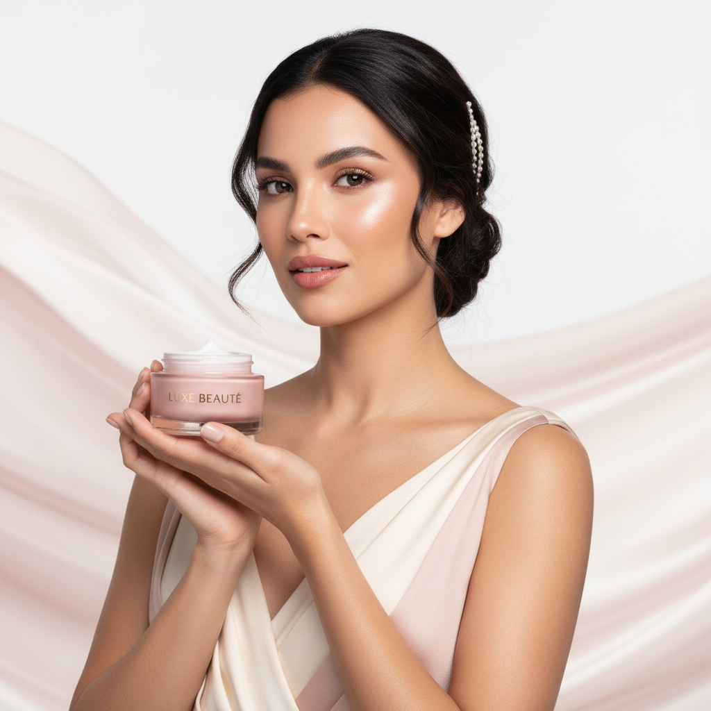 Woman with luminous skin using SkinLure